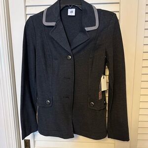CAbi style 3030 Ponte twill Charcoal Blazer with Light Gray Trim